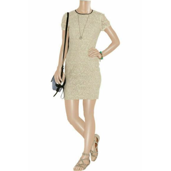 L'AGENCE Dresses & Skirts - L'AGENCE | sz 8 Women's Beige Floral Black Piping Rose Lace Cap Sleeve Dress